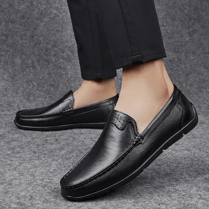 Classic Mens Genuine Leather Casual Shoes Soft Sole Comfortable Flat Bottom Loafers Highquality Business Shoes for Mens 251023
