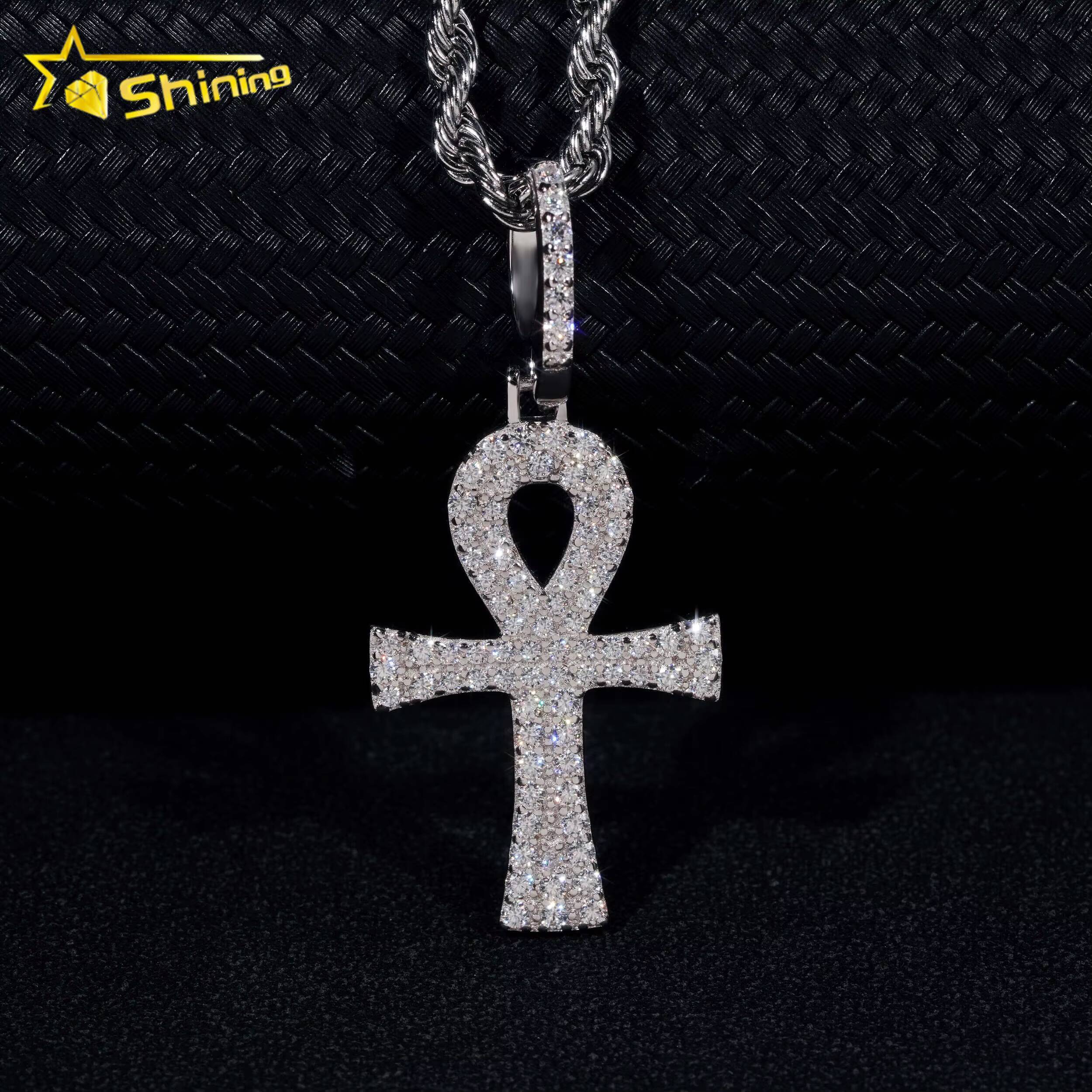 RTS 925 Sterling Silver Gold Plated Moissanite Cross Pendant Hip Hop Men Fine Jewelry Moissanite Pendant GRA Certificated