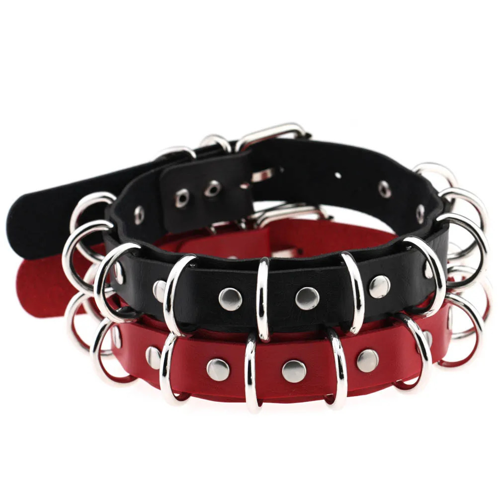 Punk Metal Multiring Choker Necklace For Women Goth Black Leather Collar Fashion Exaggerated Sexy Cosplay Women Jewelry 251023