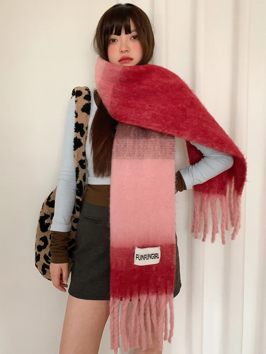 Red Christmas Thick Scarf Womens Autumn And Winter Warm AntiCold Neck Scarf Versatile Student Shawl For The Year 251024