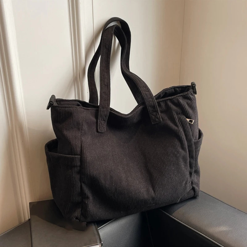 Women Corduroy Tote Bag Casual Multi Pocket Handbag Adjustable Strap Crossbody Sling Zipper Shoulder Fall Winter 251018