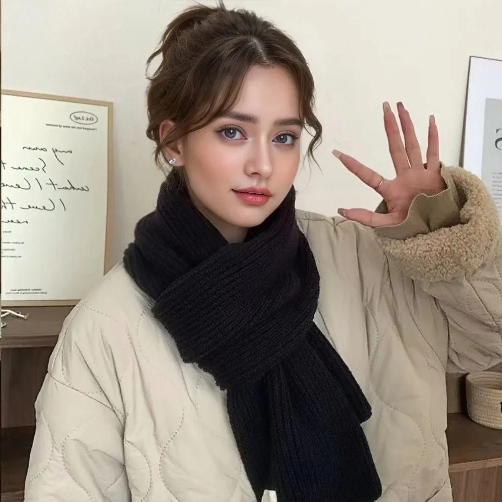 Autumn Winter Women Knitted Wool Scarf Fashionable Solid Color Warm White Ring Scarf Christmas and Year Gifts for Men Girls 251024