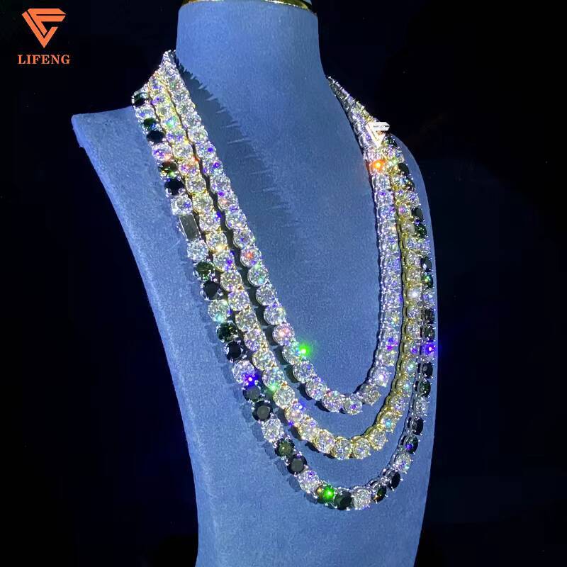 925 Silver VVS Diamond Necklace for Men Colorful YellowBlack Moissanite Tennis Chain Hip Hop Style Mens Jewelry