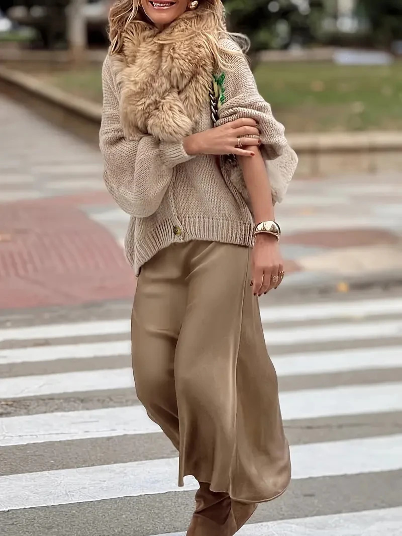 Womens fashionable casual long sleeved button sweater cardigan soft and comfortable loose lantern sleeve lemon knit 251015