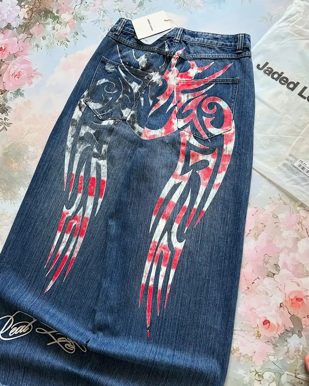 Y2K Women Fashion Pattern Printing Baggy Jeans High Street Vintage Harajuku Hip Hop Fashion Casual Joker Couple Wideleg Pants 251020