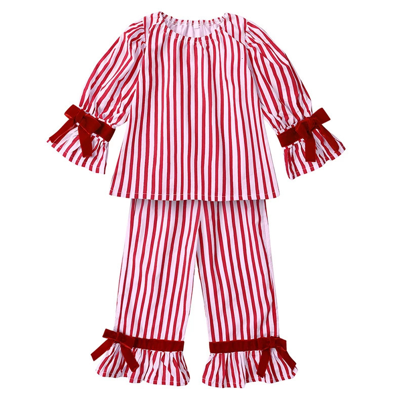 Christmas Costume Child Pajamas Kid Clothes Sets Boy Girl Loungewear Suit Stripe 100 Cotton Toddler Homewear Night Dresses 251023