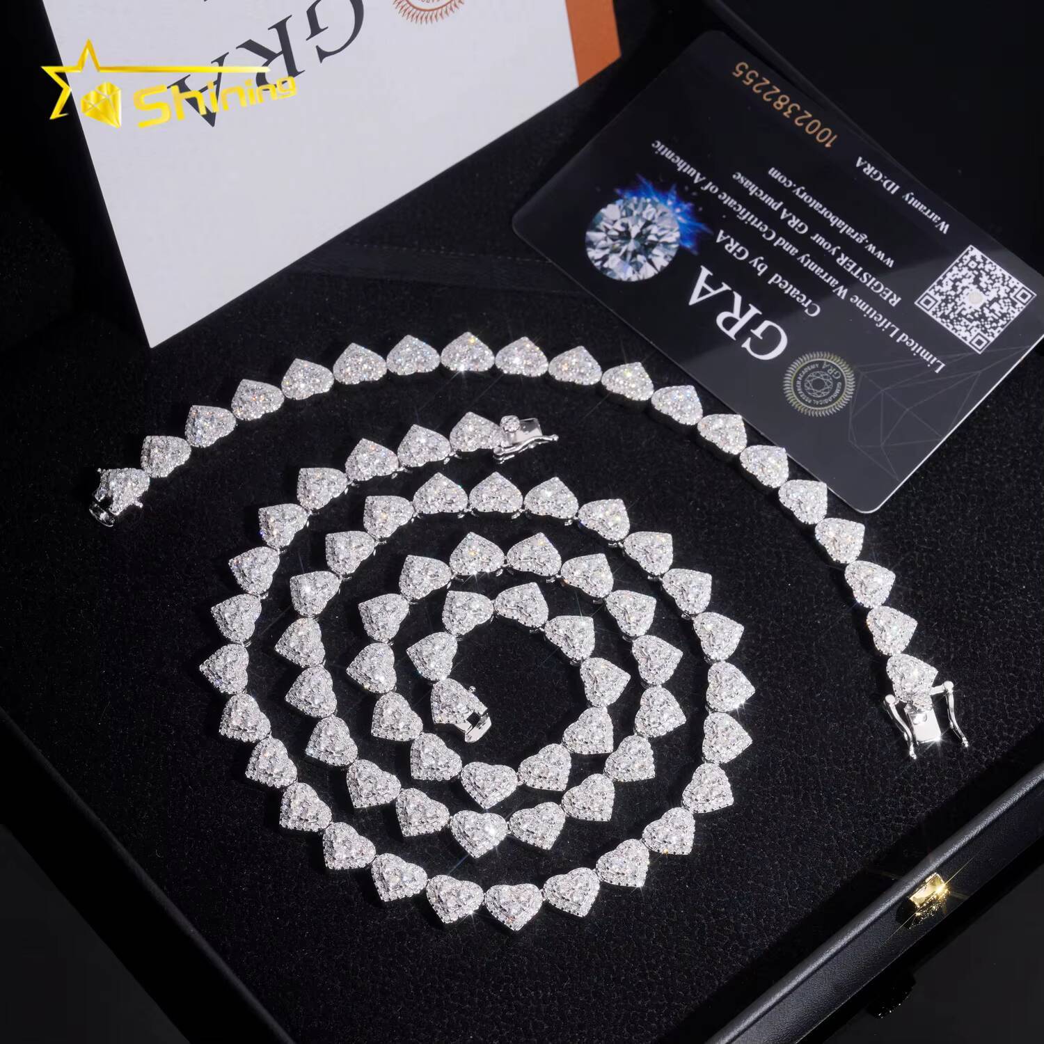 Hot Selling 8mm Width Heart Shape Iced Out VVS Moissanite Chain Cuban Link Hip Hop 925 Silver Men Moissanite Necklace