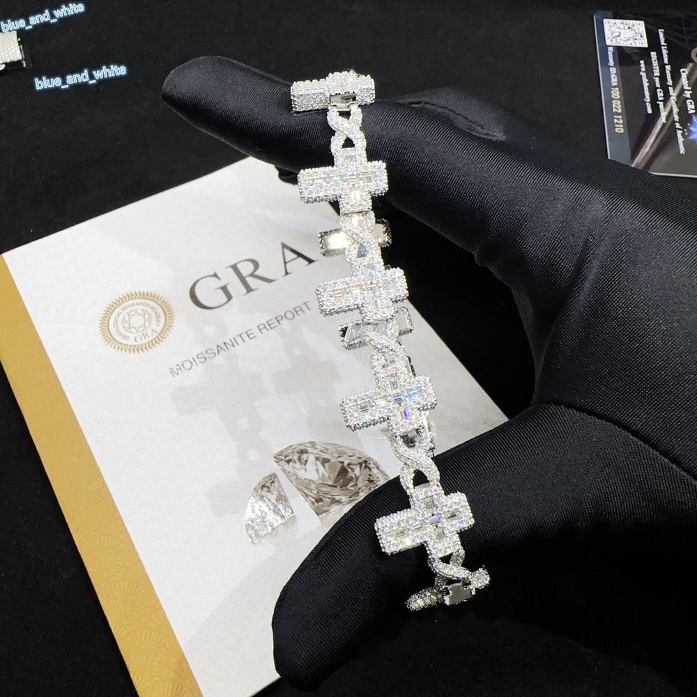 Zuanfa Jewelry Sterling Silver 925 VVS Moissanite Iced Out Diamond Hip Hop Jewelry Cross Cuban Bracelet Men