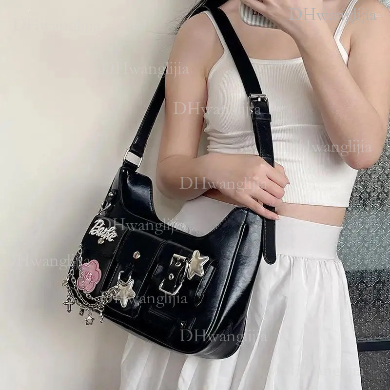 DHGM Totes Vintage Y2k Handbag Pu Leather Shoulder Bag Cool Girl Women's Bags Armpit Storage Tote Purses Messenger 0a8f