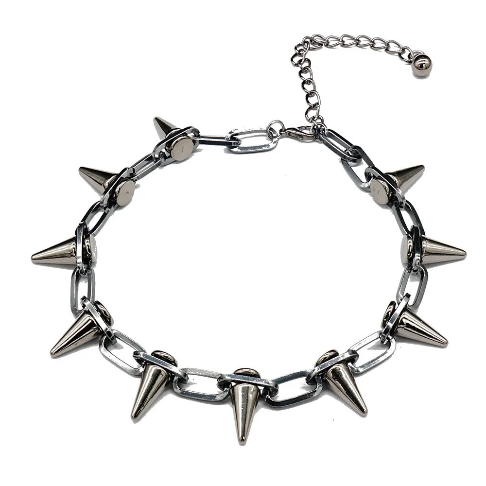 Hip Hop Black Alloy Rivet Men Necklace Punk Metal Choker Neogoth Fashion Jewelry Trendy Accessories 251023