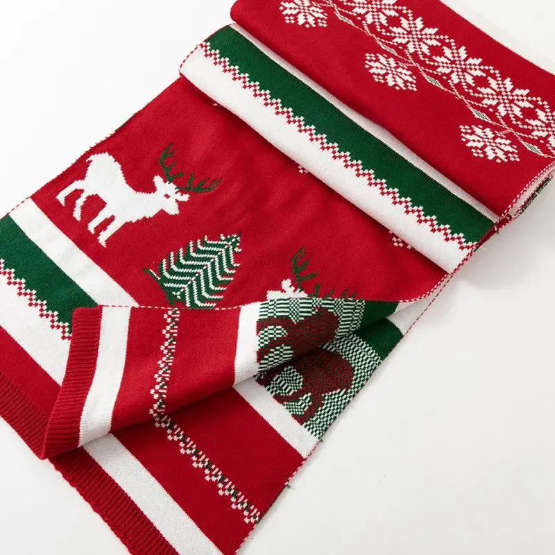 Years Decor Christmas Gift Red Cartoon Print Scarf Warm Thicken Adults s Soft Knit Scarfs Xmas Family Look Present 251024
