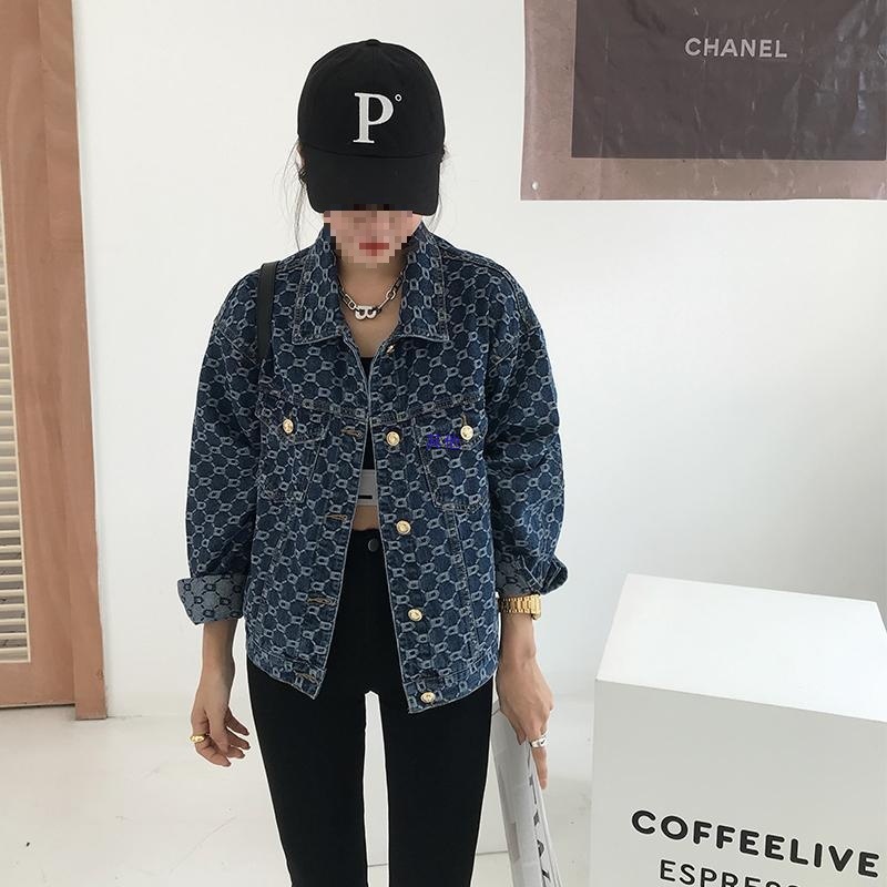 Women's All-Over Printed Jacquard Denim Jacket 2026 New Korean-Style Loose Fit Long-Sleeve Spring & Autumn Casual Coat