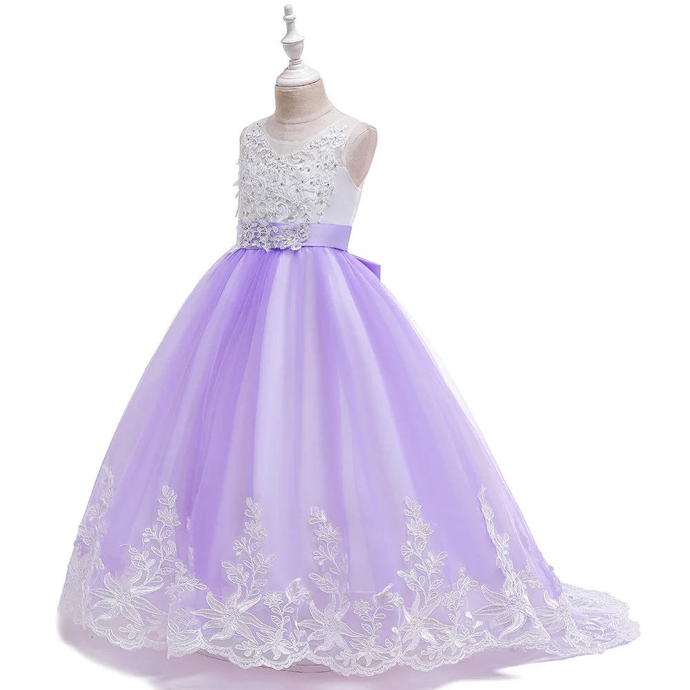 Trailing White Lace Kids Wedding Dress For Girls First Communion Evening Bridesmaid Dresses Children Girl Princess Party Dresses 251023