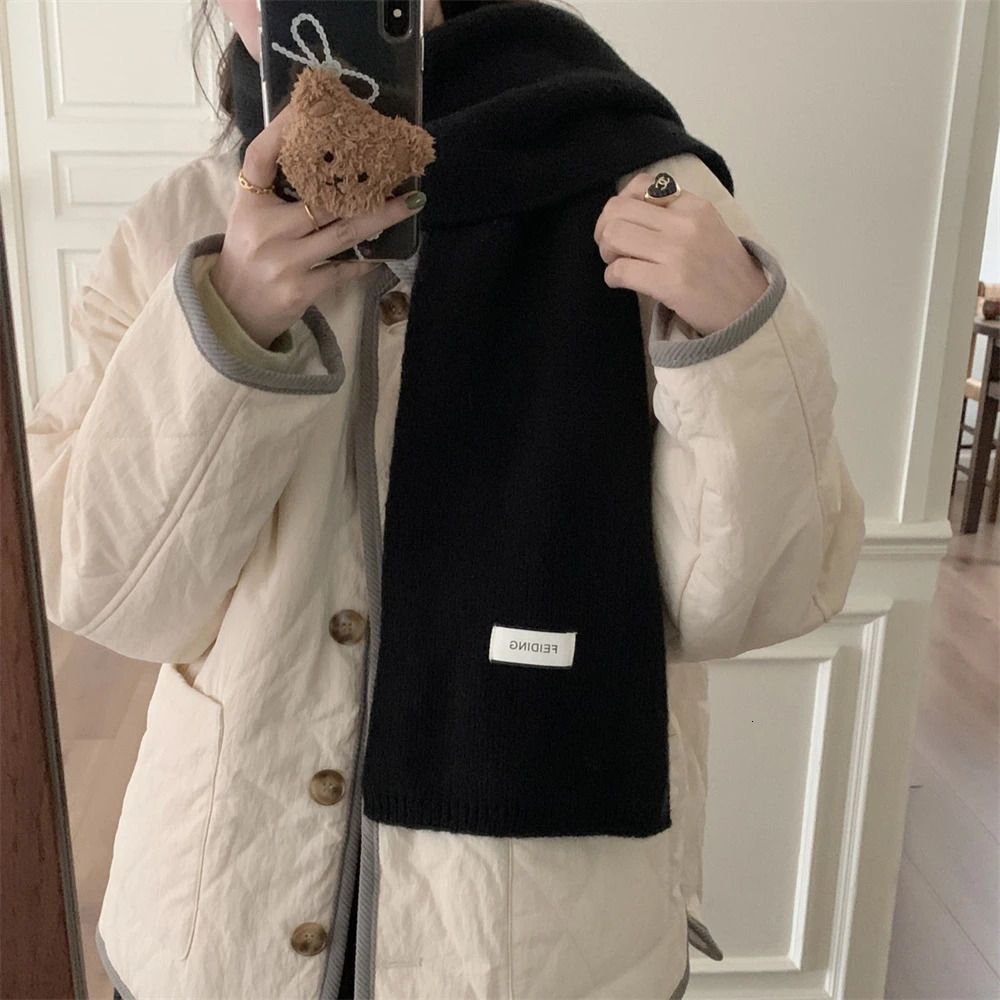 Winter Womens Scarf Korean Solid Color Knitted Woolen Scarves Outdoor Thickened Neckerchief Hijab Christmas Gift Accessories 251024