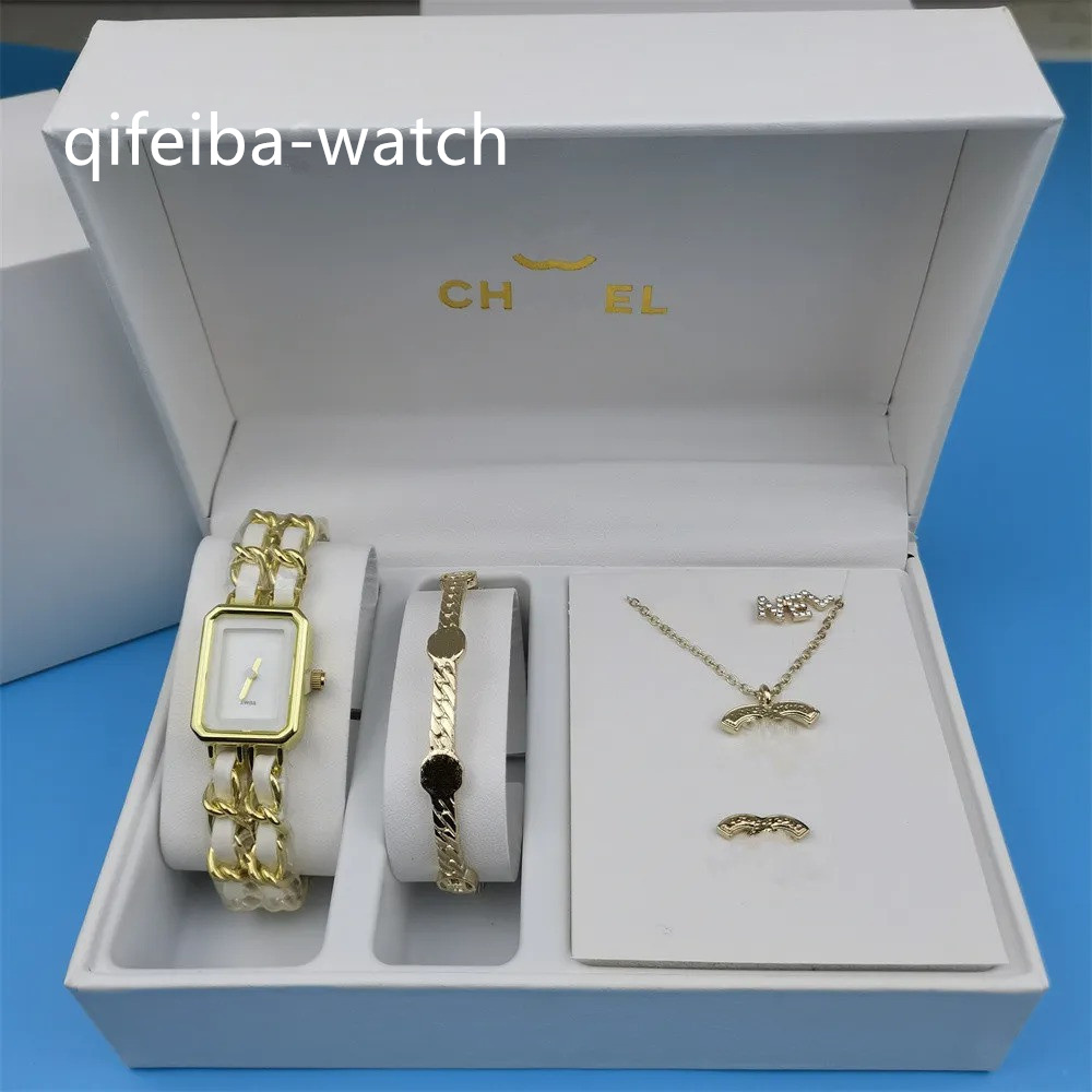 2026 Fashion Women Circular Watches Ladies Black White Leather Metal Quartz Watches Womans Necklace Earrings Bracelet Wrist Watch Luxury Designer Gift Box 6PCS Set