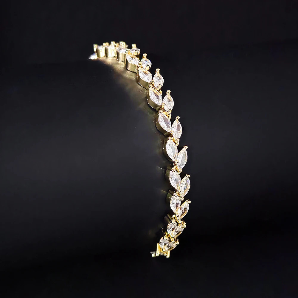 Trendy Cubic Zirconia Leaf Bridal Bracelets Bangle for Women White Color Adjustable Bracelet Wedding Jewelry S8482 251023