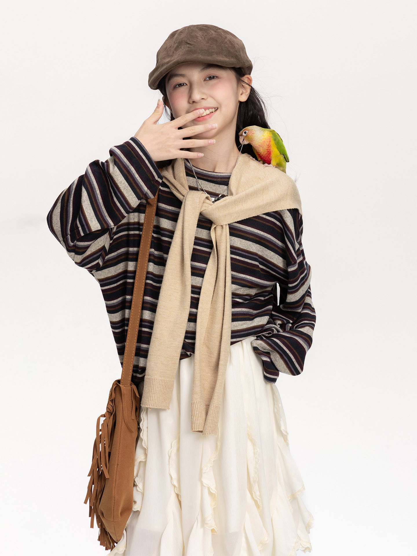 Luxury Kids Clothing Girls Color Block Striped Shirt, 2025 New Korean Oversized Long Sleeve Tops, Loose Casual Tee for Big Kids