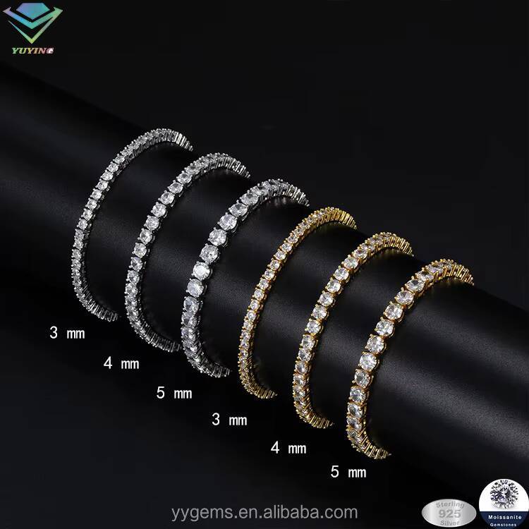 Factory Wholesale Mossanite Tennis Bracelet Jewelry 2mm 3mm 4mm 5mm 65mm VVS Tennis Diamond Tennis Chain Hip Hop Trendy Gift