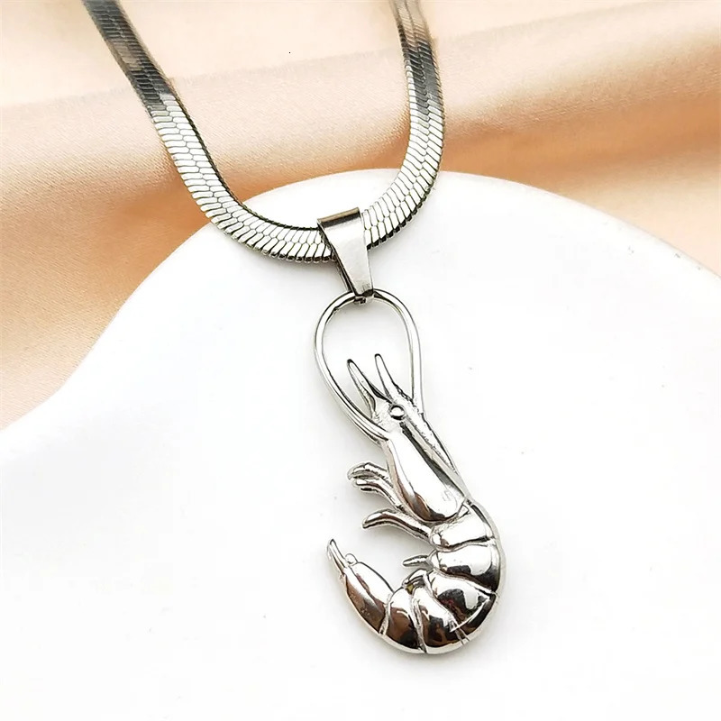 Funny Shrimp Hiphop Neck Chain For Women Men Stainless Steel Silver Color Male Fashion Choker Party Necklace Jewelry Gifts 251023