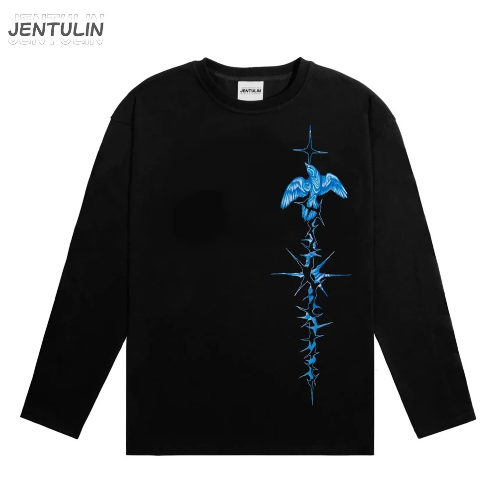 Mens Tshirt Streetwear Bright Side Oversize Print Autumn Hip Hop Korean Long Sleeve Y2k Tops Tee Cotton Graphic Unisex Clothing 251020
