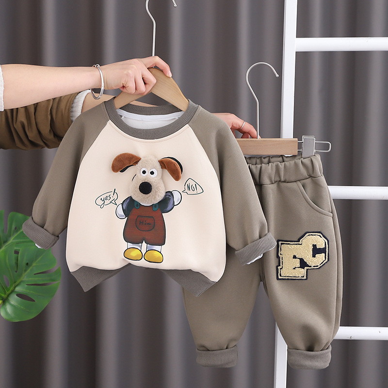 Free Shipping Baby Boy 3D Dog Hoodie Set, Cute Cartoon Long Sleeve Outfit, Spring Casual Clothes for Infant and Newborn