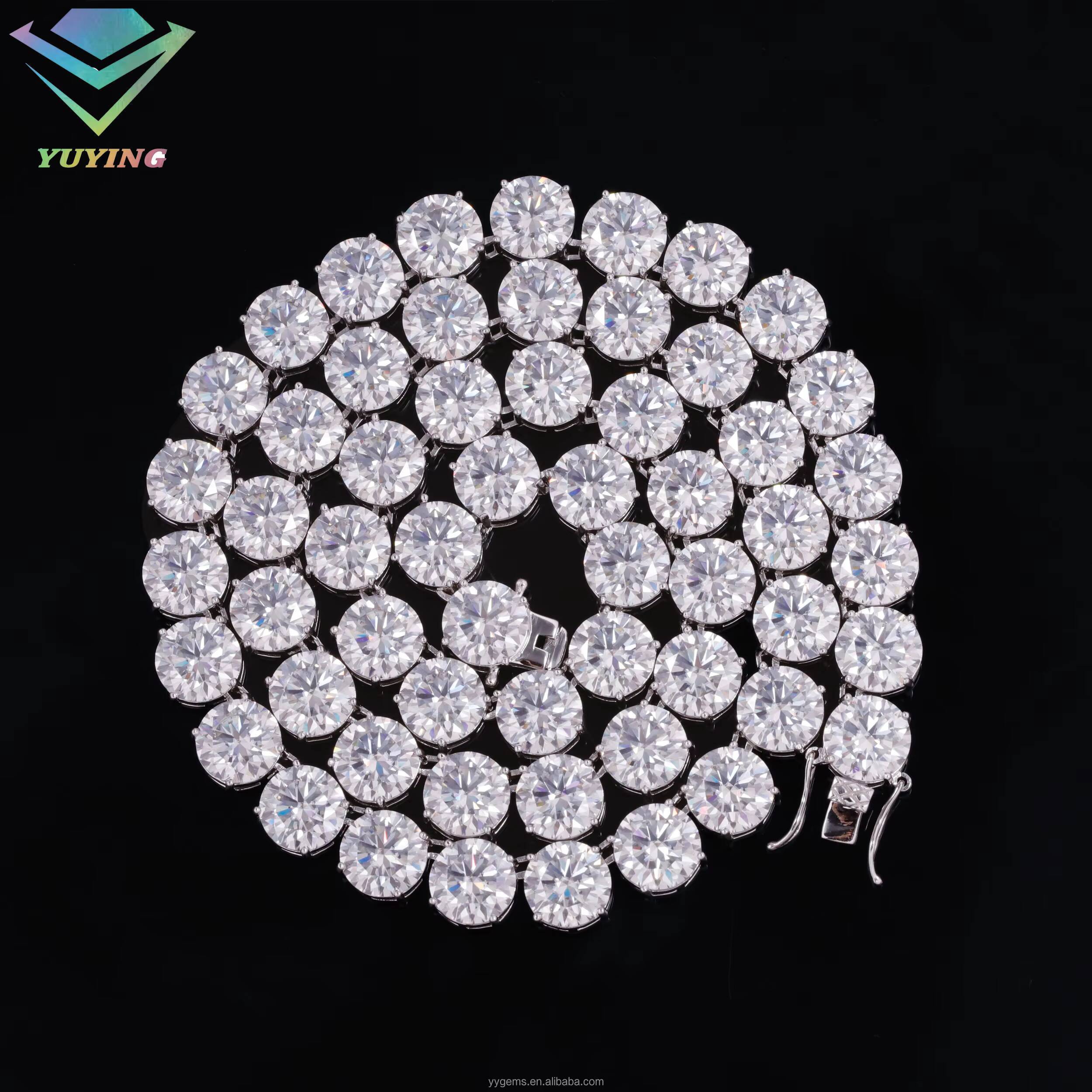 Yu Ying Big Size 8mm 9mm Pass Diamond Tester Moissanite Diamond S925 Silver Gold Plated Tennis Chain Necklace