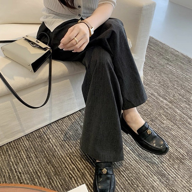 2025 Autumn/Winter New Flat Heel Retro Small Leather Shoes High Quality Gold Buckle Round Head Versatile Coarse Heel Dress Shoes Brown Black hot sale