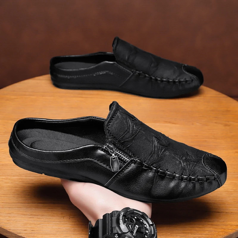 Fashion Sheepskin Mens Half Slippers Breathable Mens Casual Shoes Outdoor Men Loafers Lazy Shoes Flats Comfortable Male Sneakers 251023