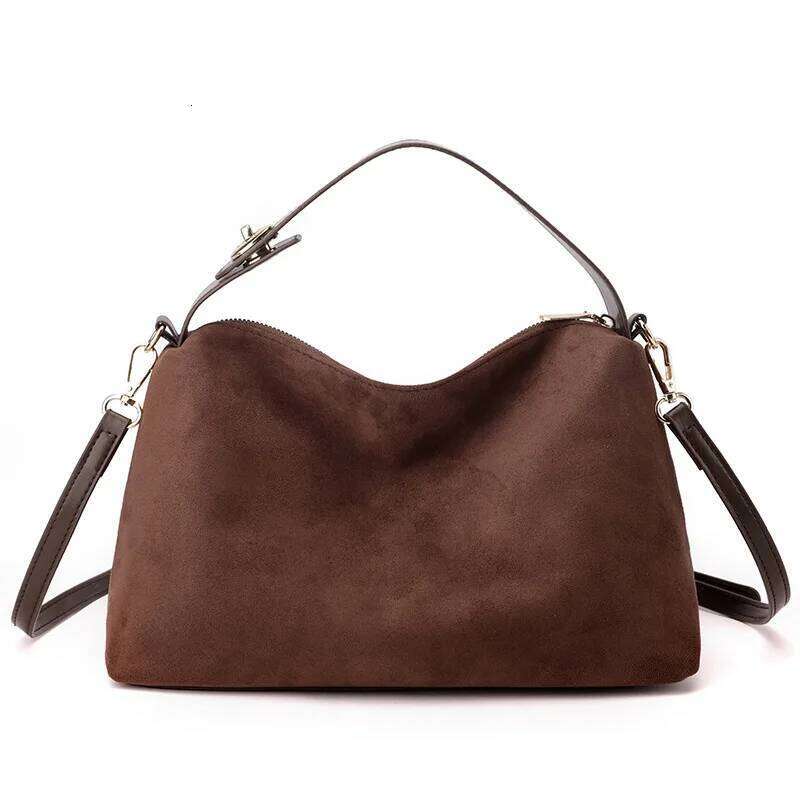 Designer Luxury Simple Autumn Winter Colletion Brown Roomy Big Boston Tote Soft Matte Suede Cow Leather Women S Handbag Shoulder Bag