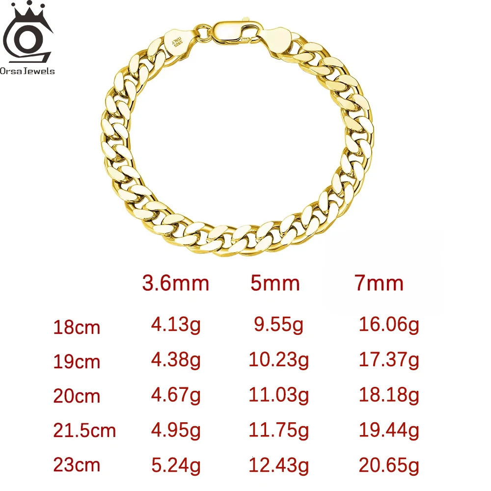 ORSA JEWELS Cuban Chain Bracelet for Uinsex 925 Sterling Silver Vintage Cuban Curb Links Wristband Gift Jewelry SB104 251023