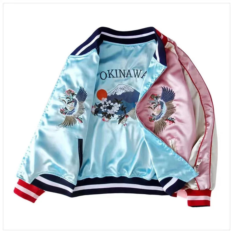 Sukajan Tiger Embroidered Women Bomber Baseball Jacket Japan Harajuku Female Coat Sukajan Girls Clothing Two Sides Wear 251023