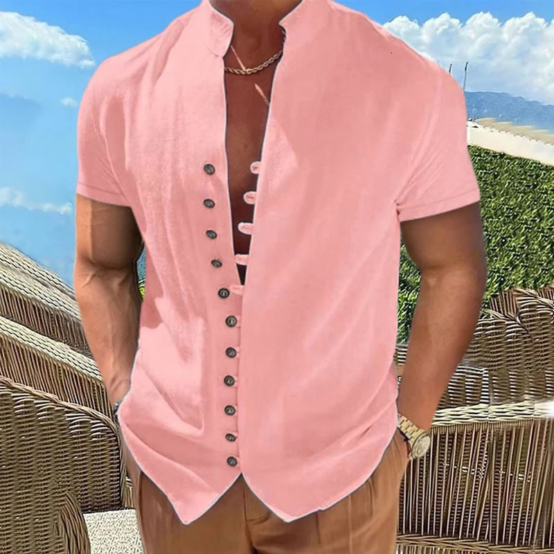 Summer Short Sleeve Shirts For Men White Formal Shirt Social Dress Shirts Casual Cotton Linen Tops Beach Blouses Man Clothing 251023