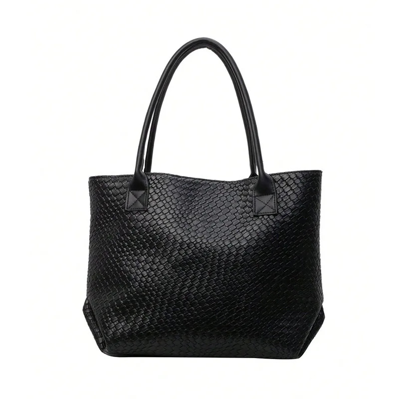Large capacity woven pattern handbag fashionable shoulder bag niche n solid color suitable for daily shopp 251018