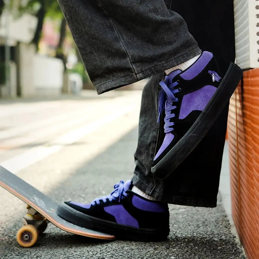 Goluck Purple Skateboarding Shoes for Men Athletic Sneaker Mid Top Antislip Casual Soft Leather Laceup Breathable Tennis 251023