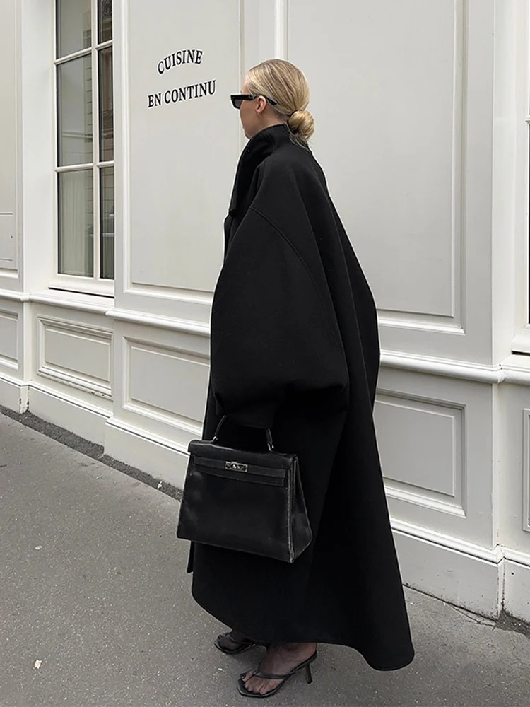 Womens Elegant Faux Suede Long Jacket Stand Collar Bat Sleeve Solid Overcoat Outwears Autumn Winter Female Streetwears 251020