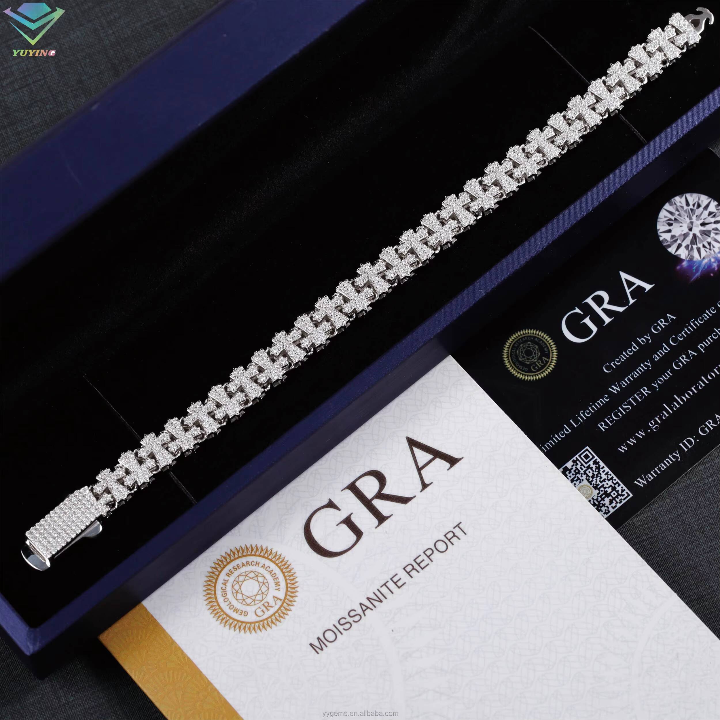 New Fine Jewelry Bracelet Cross Cuban Moissanite Bracelet S925 Silver White Gold Plated Fashion Cross Bracelets