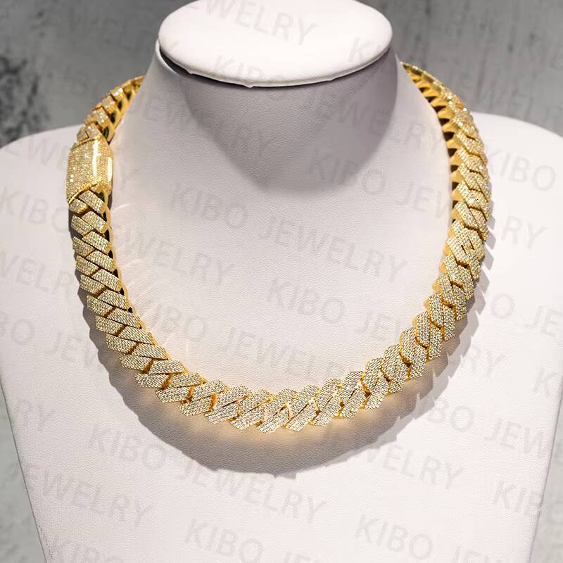 Thickness Rose Gold Yellow Gold Plated 18mm Iced Out Cuban Link Chain 925 Silver Cuban Moissanite Chain