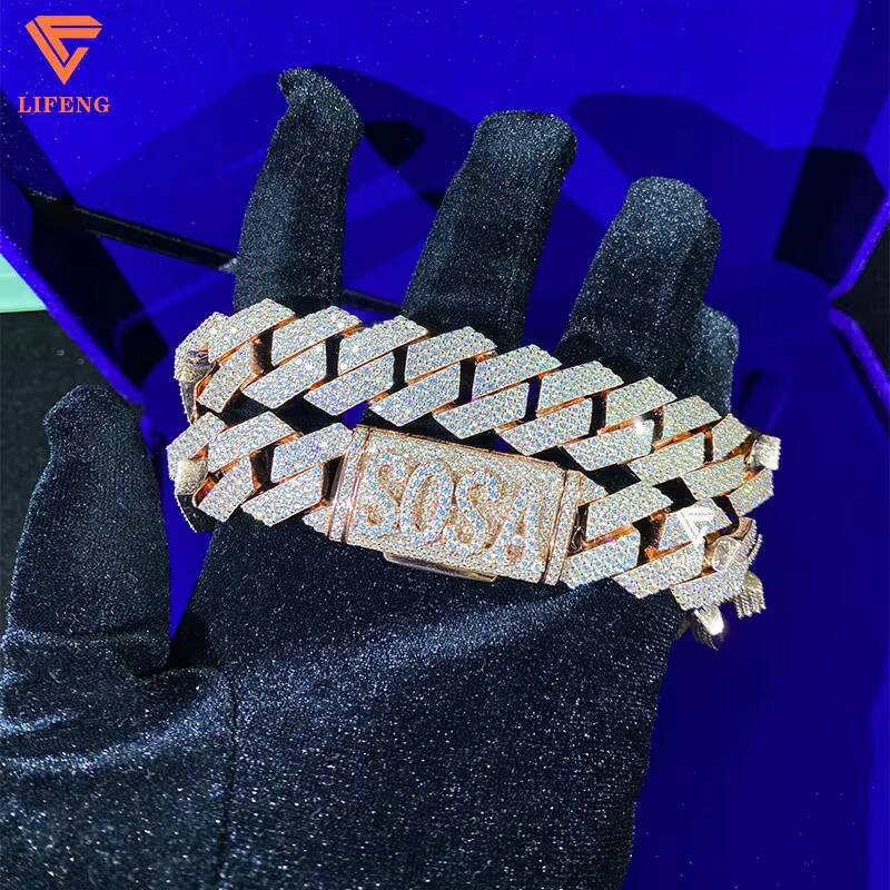 100 Pass Diamond Test 18mm Moissanite S925 Sterling Silver Necklace Bracelet Featuring Cuban Link Chain for Gift Occasions