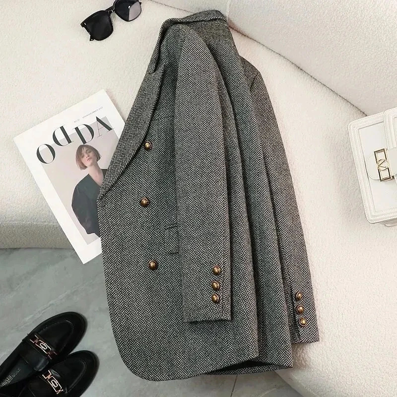 HighQuality Suit Jacket Women Autumn Winter Word Pattern Blazer Coat Female Temperament Cool Unique Ladies Tops 251024
