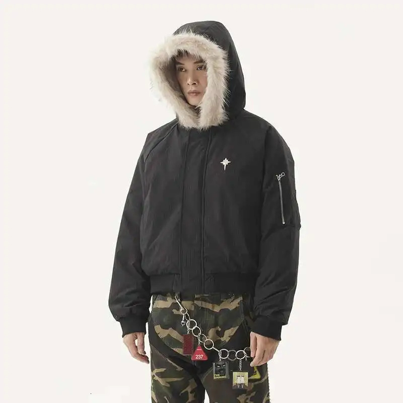PFNW American Vintage Fur Collar Loose Casual Zipper Cotton Jakcets Mens Winter Trendy Warm Short Cottonpadded Coat CPG2188 251017