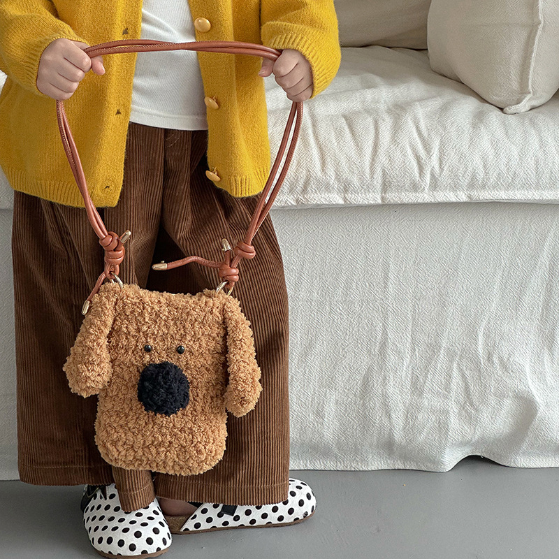 New designer handbag cute plush dog autumn and winter girl coin wallet cartoon boy baby crossbody bag