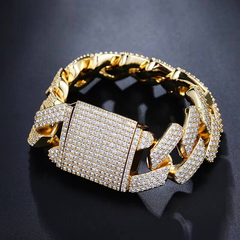 Luxury Bling Hiphop Jewelry Gold Plated 925 Sterling Silver 3 Rows VVS Moissanite Diamond Iced Out Cuban Link Bracelet for Men