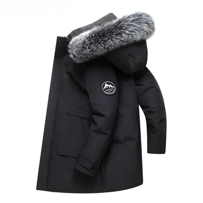 Winter Mens Long Style Down Jacket Casual Fur Collar Hooded White Duck Down Warm Coat for Mens Mountaineering Warm Coat 251020