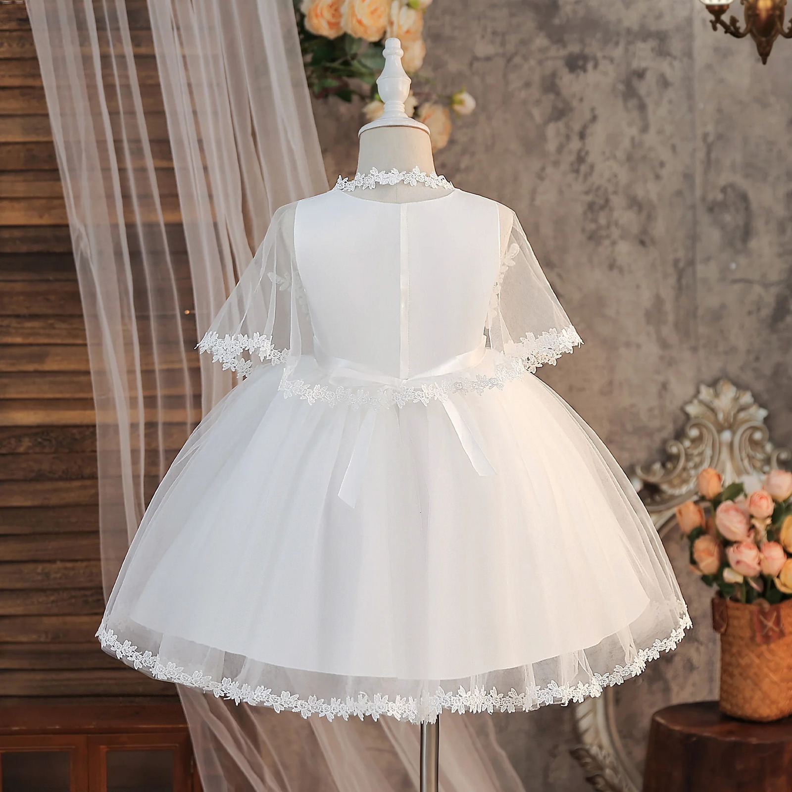 Elegant Flower Baptism Party Girls Dress 2pcs Lace Wedding Bridesmaid Prom Dresses Girl Gala Tulle Birthday Princess Kids Clothe 251023