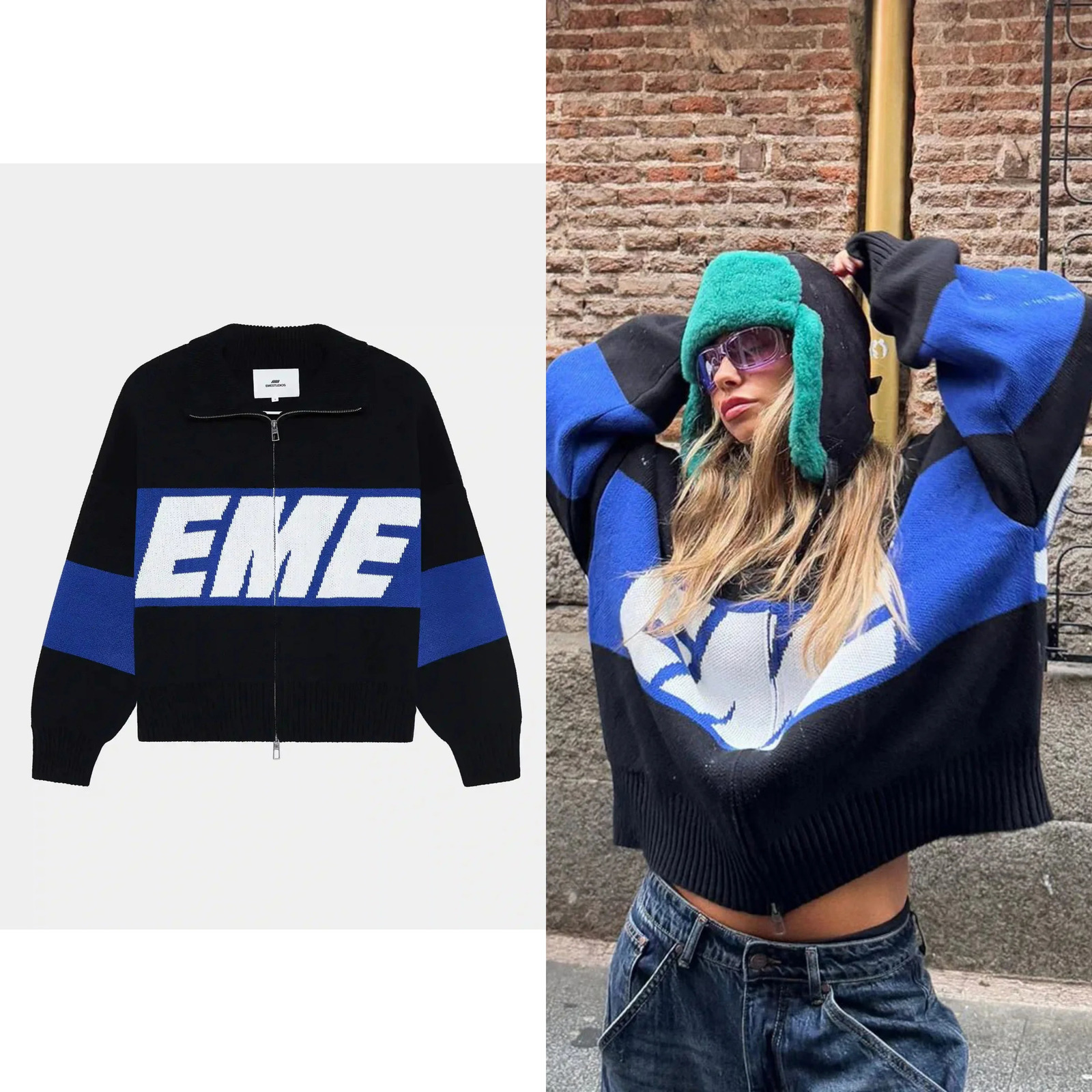 2025 Harajuku Spliced zipper Knit Sweater Fashionable Casual Sweater Men Women American Y2k Letter Embroidery Coat Jacke 251023