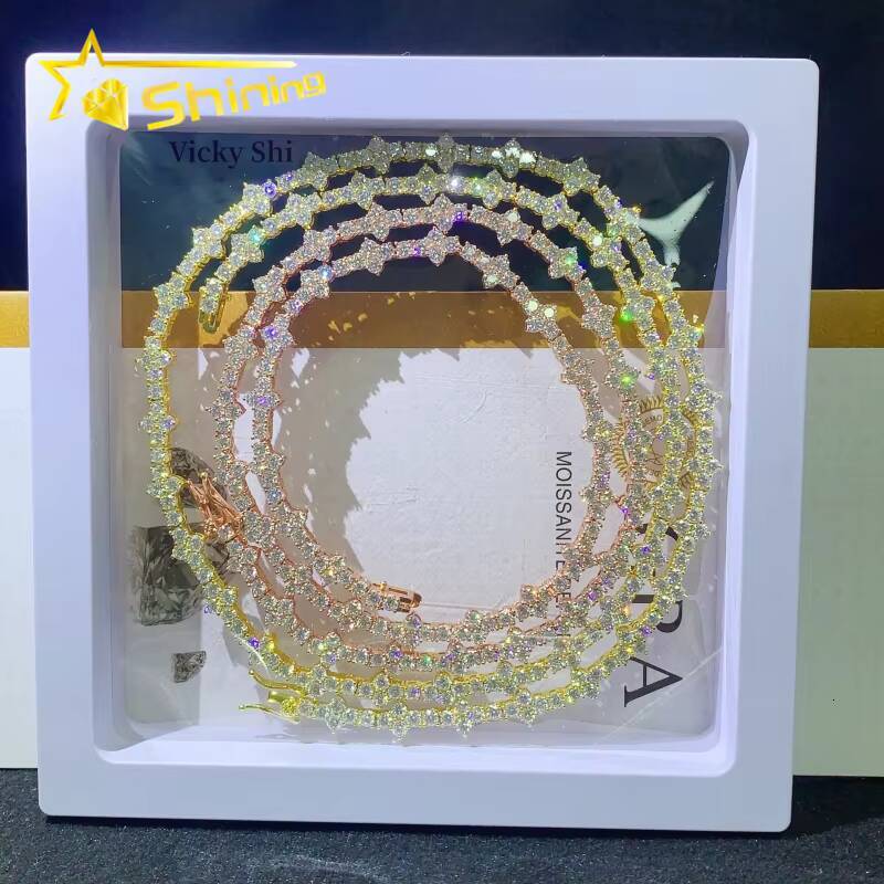 Worldwide Shipping Hip Hop Jewelry S925 Silver Gold Plated 3mm Cross Necklace VVS Moissanite Tennis Chain