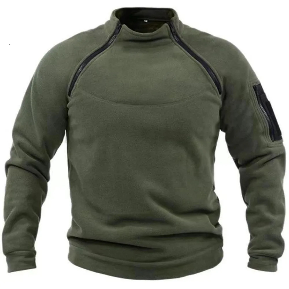 Mens Polar Fleece Outdoor Warm Breathable Tactical Zipper Standing Neck Long Sleeves Casual Solid Color Sweatshirt 251023