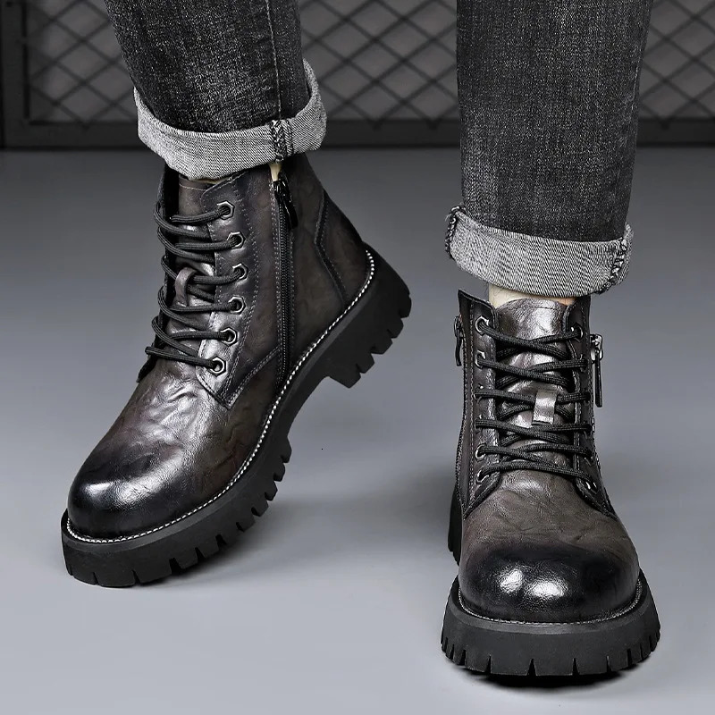 autumn and winter boots mens British style versatile high top leather shoes workwear snow leather boots mens short boots 251023