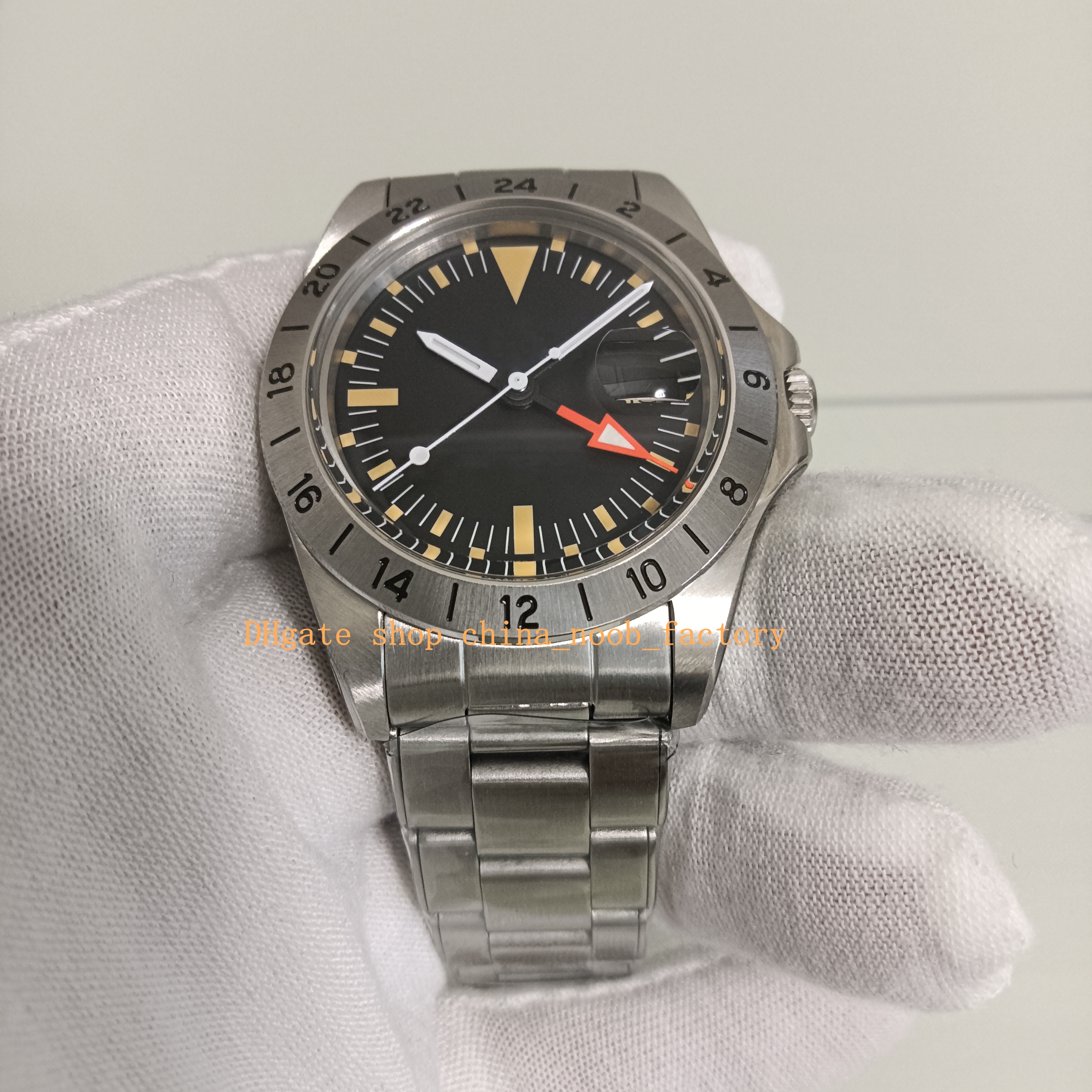 Watches Vintage for BP Men 40mm Black Dial 1978 Old Style Orange Hand Freccione 1655 Stainless Steel Bracelet BPf Automatic Sport Mechanical Mens Wristwatches Watch