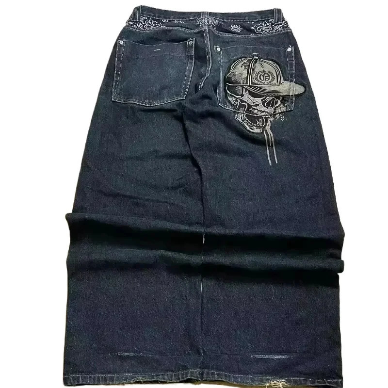 Street Fashion Trend Skull Embroidered Jeans Women Harajuku Y2K Hip Hop Joker Straight Wideleg Pants Couple Casual Jeans 251023